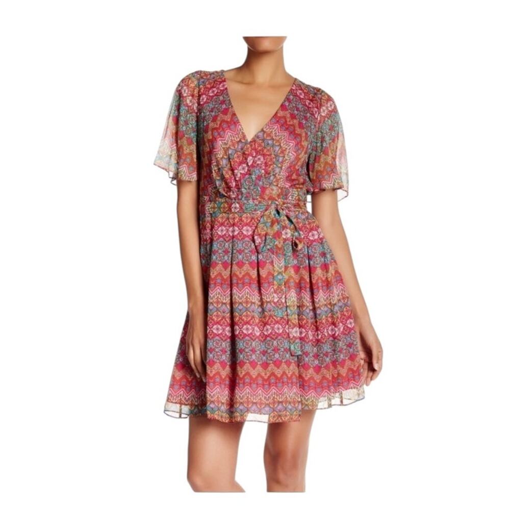 Diane Von Furstenberg Silk Blouson Midi Pink Multicolor DVF Dress Size 4
